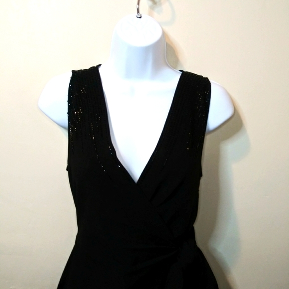 Diane Von Furstenberg Bella Black Sparkly Beaded, Surplice Bodice Cocktail Dress - Picture 4 of 16